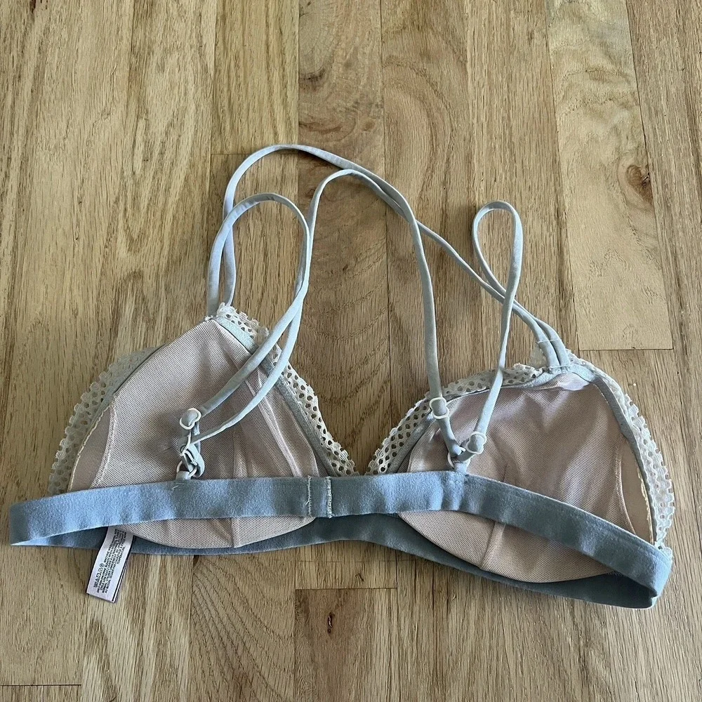 Victorias Secret Mesh Bralette Triangle Cups Adjustable Dot Lace Large Grey Gray